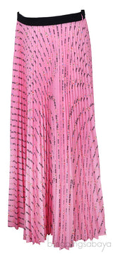Pink Pleated Logo Print Skirt