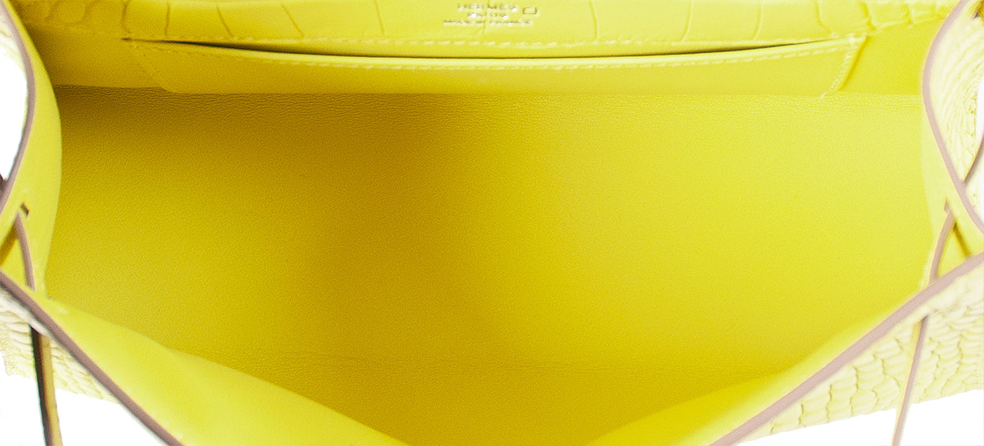Hermes Kelly Pochette Matte Lime Alligator PHW