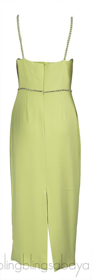 Self-Portrait Lime Crepe Bow Midi Dress L