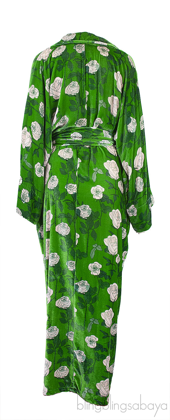 Green Gisou Floral Print Velvet Maxi Dress