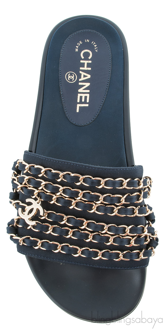 Chanel Blue Chain Slip-on Sandals