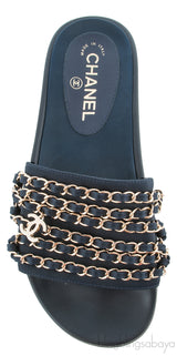 Chanel Blue Chain Slip-on Sandals