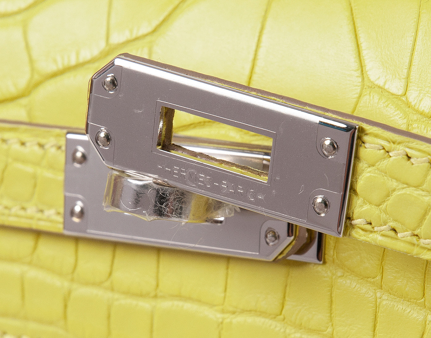 Hermes Kelly Pochette Matte Lime Alligator PHW