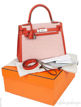 Kelly 28 Sellier Toile Quadrille Veau Swift Terre Battue-Mauve Sylvester-Blanc