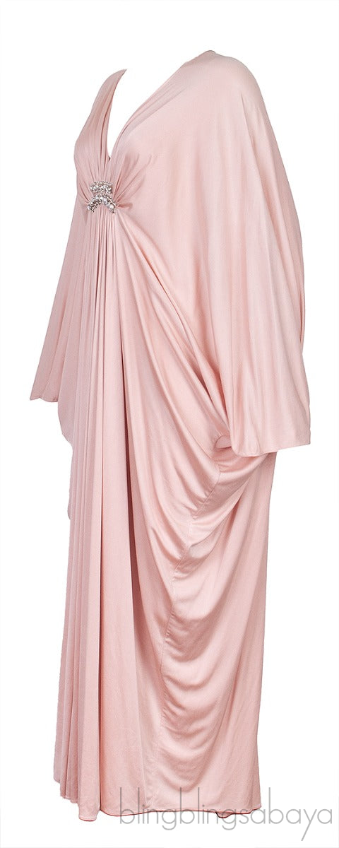 Nude Pearl & Crystal Embellished Kaftan