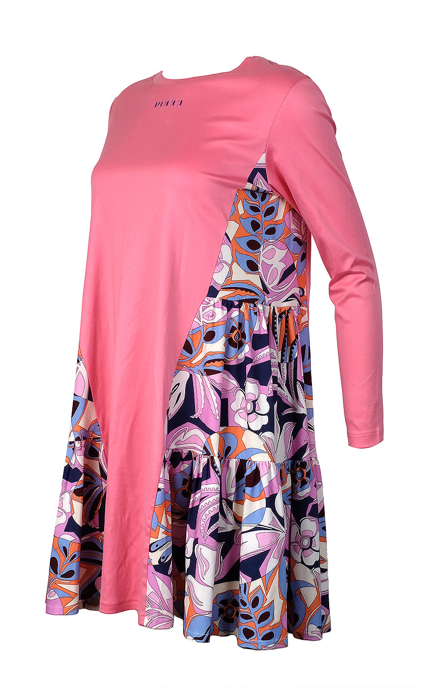 Emilio Pucco Floral Print Panel Cotton Kids Dress