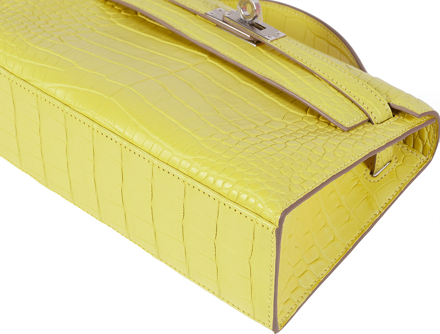 Hermes Kelly Pochette Matte Lime Alligator PHW