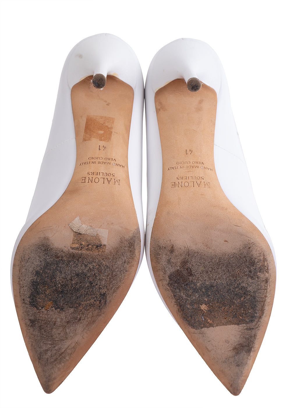 Malone Souliers by Roy Luwolt White Pointed Leather Heels 41