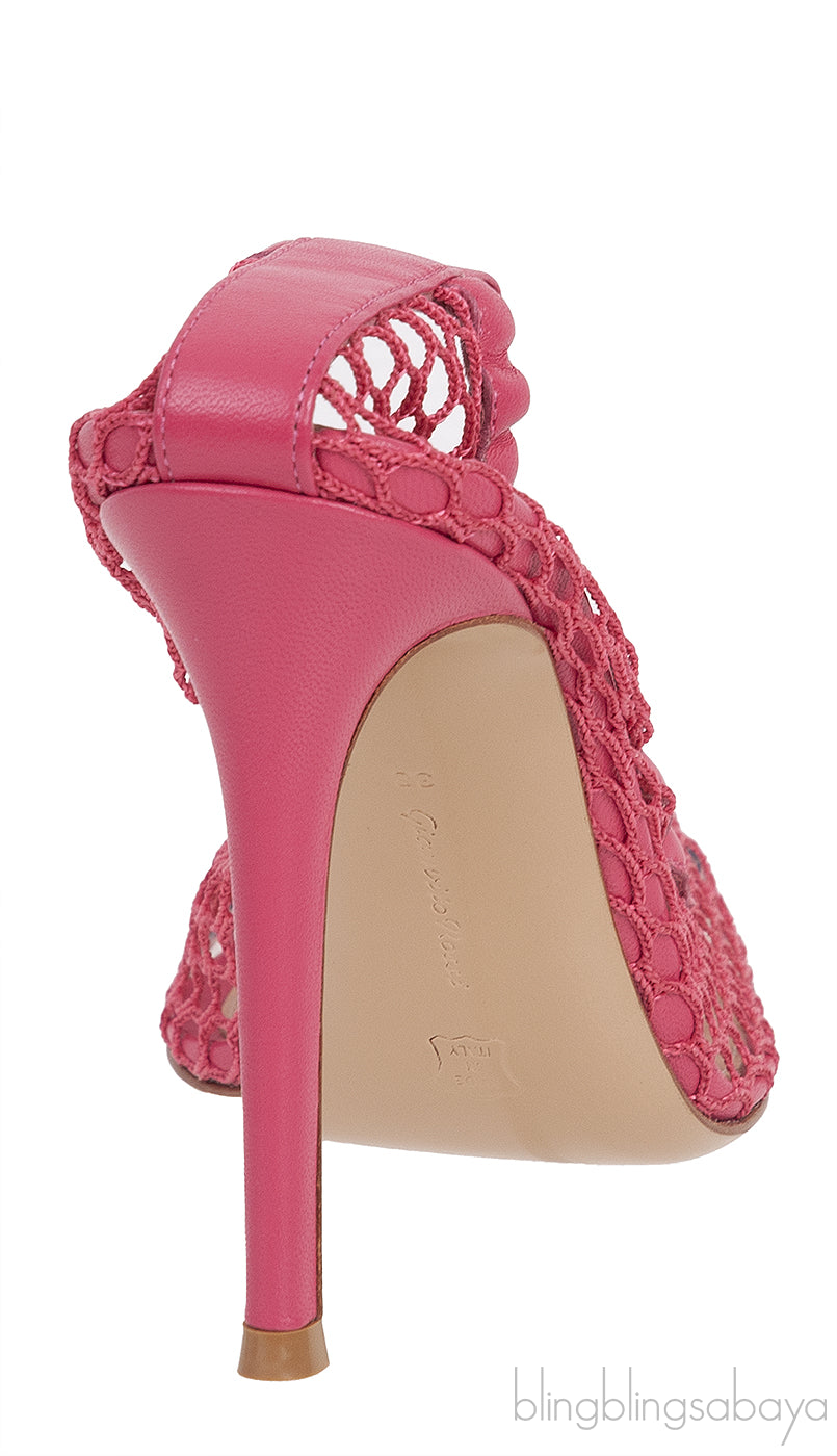 GIANVITO ROSSI Pink Leather Trimmed Fishnet Pump 38