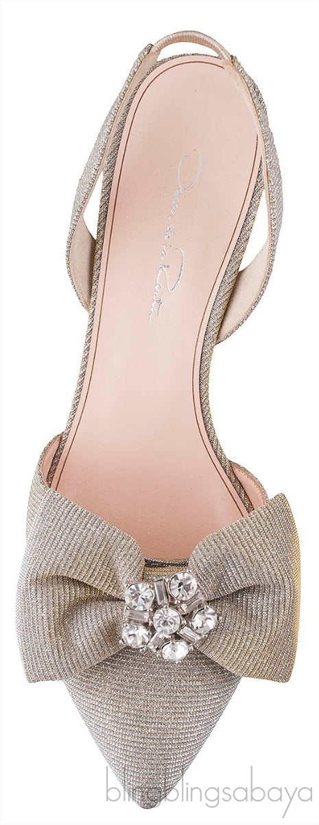 Oscar dela Renta Silver Gold Bow Slingback Heels