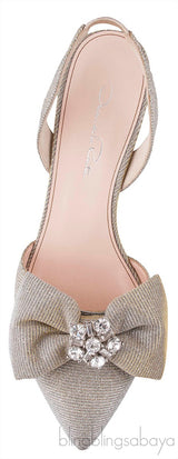 Oscar dela Renta Silver Gold Bow Slingback Heels