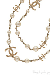 Gold CC Logo Pearl Necklace