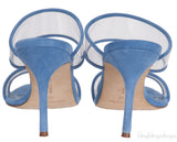 Manolo Blahnik Blue Invymu Suede PVC Open Toe Mules
