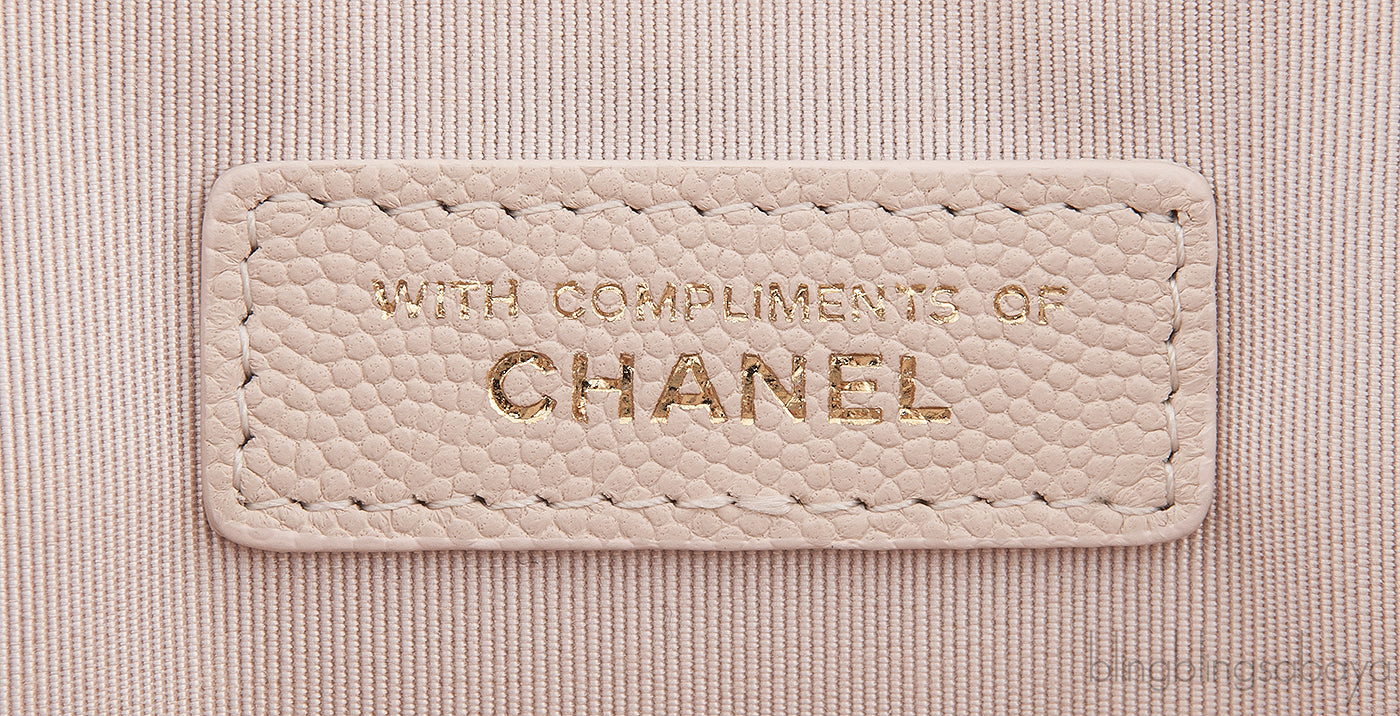 Beige Chevron Caviar O-case Pouch