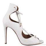 White Lizard Embossed Lace Up Heels