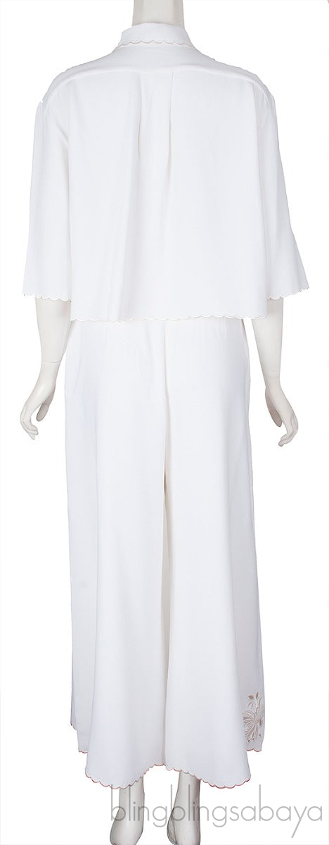 Off-White Embroidered Top & Wide Leg Pants
