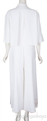 Off-White Embroidered Top & Wide Leg Pants