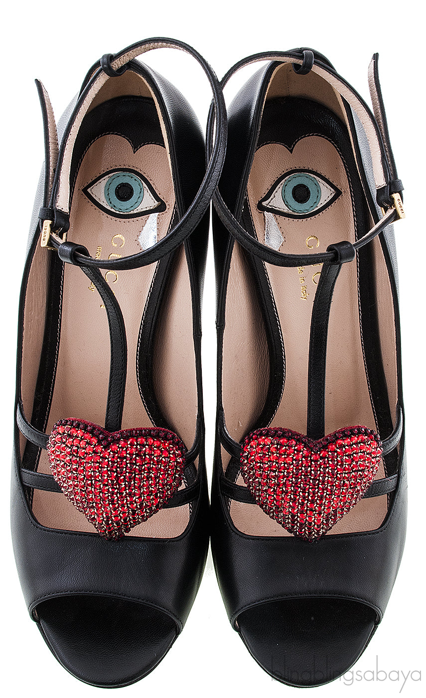 Black Red Heart Crystal Heels