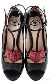 Black Red Heart Crystal Heels