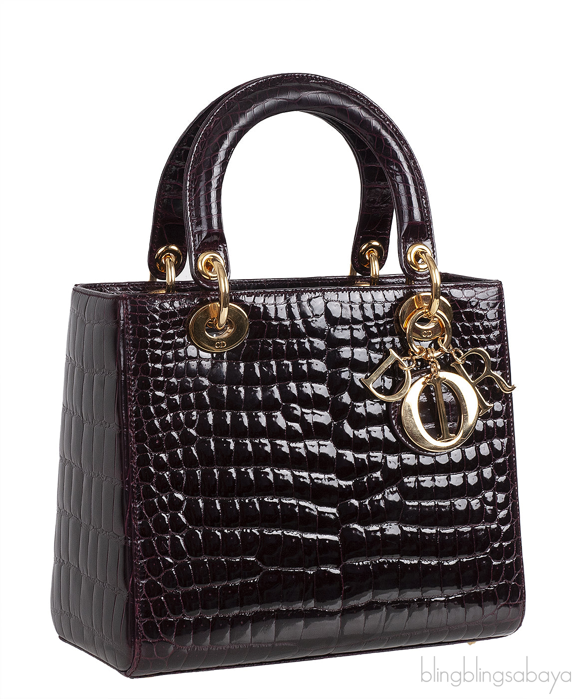 Lady Dior Medium Amethyst Porosus Crocodile GHW