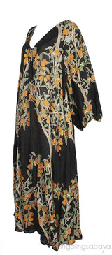 Black Georgette Floral Print Linen Dress
