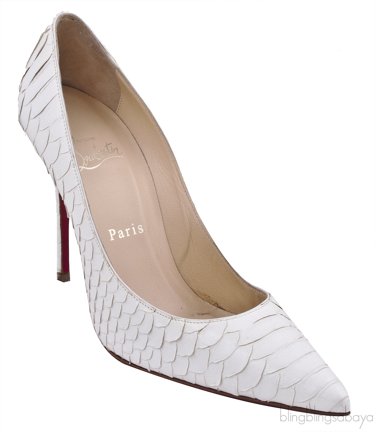 White Pigalle Python Point-Toe Heels