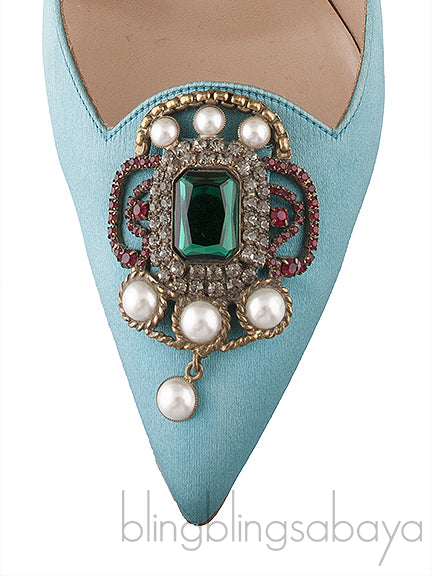 Eufrasia Teal Satin Crystal Heels