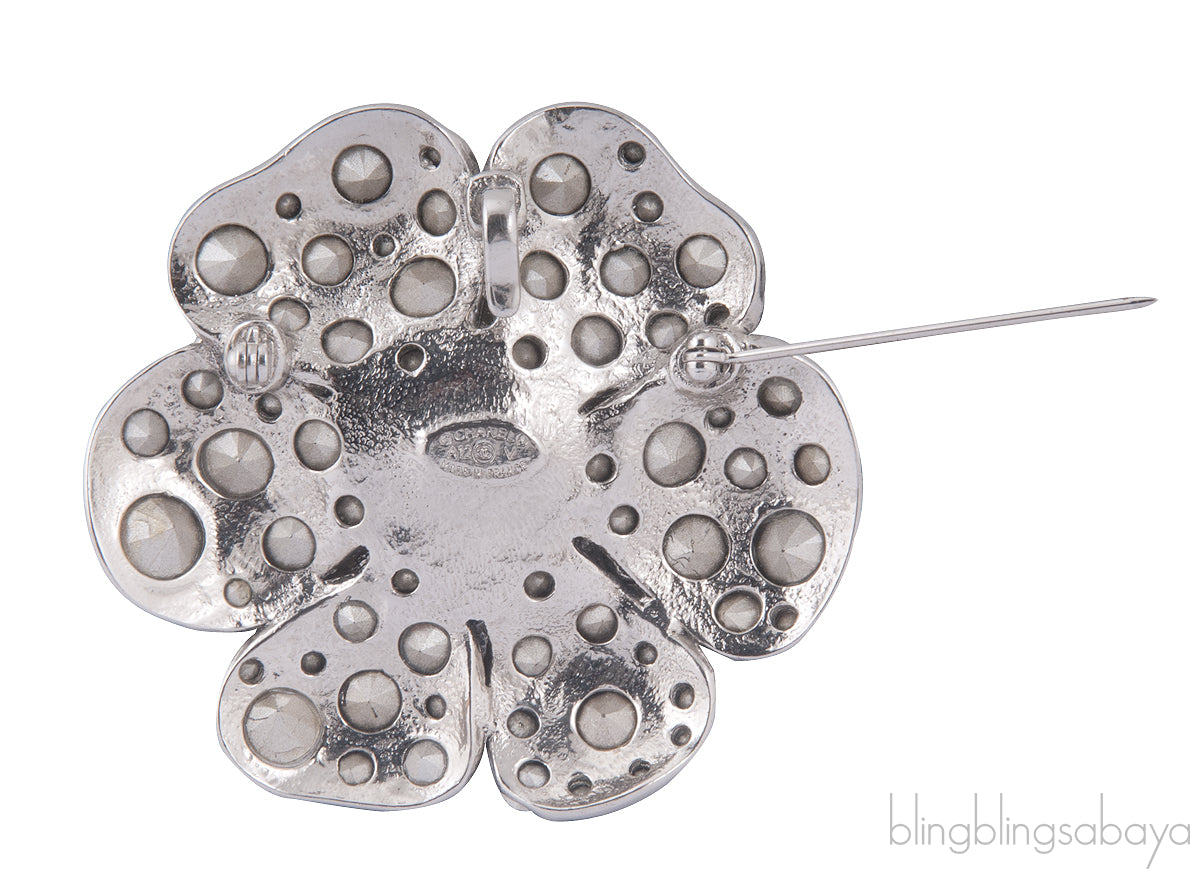 Crystal Camellia Silver Brooch