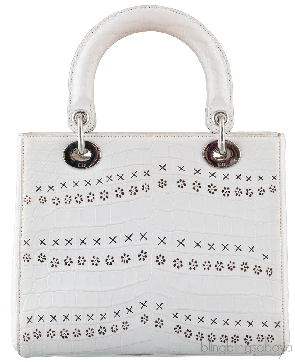 Christian Dior Lady Dior White Printed Crocodile Medium Bag