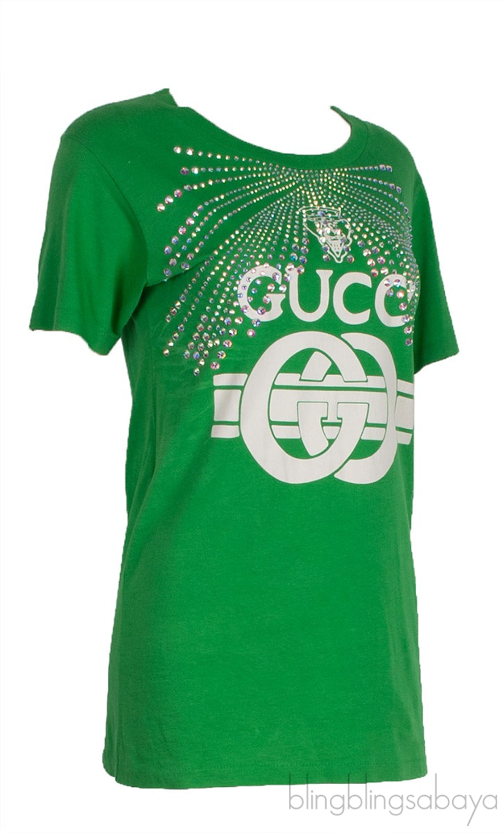 Green GG Crystal Embellished T-shirt