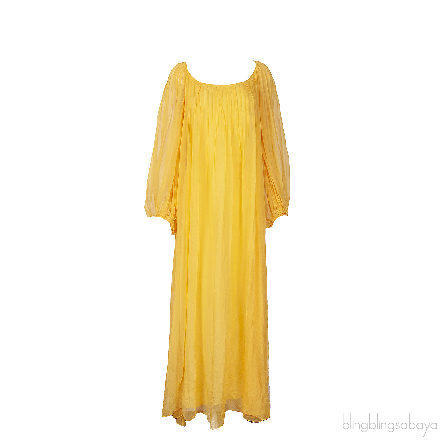 Dark Honey Pleated Silk Mousseline Maxi Dress
