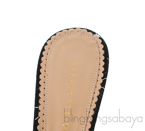 Black Floral Crystal Mule
