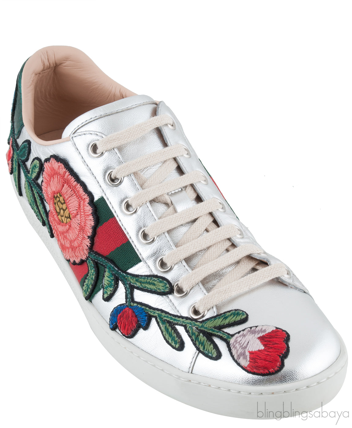 Floral Patch Silver Metallic Sneakers