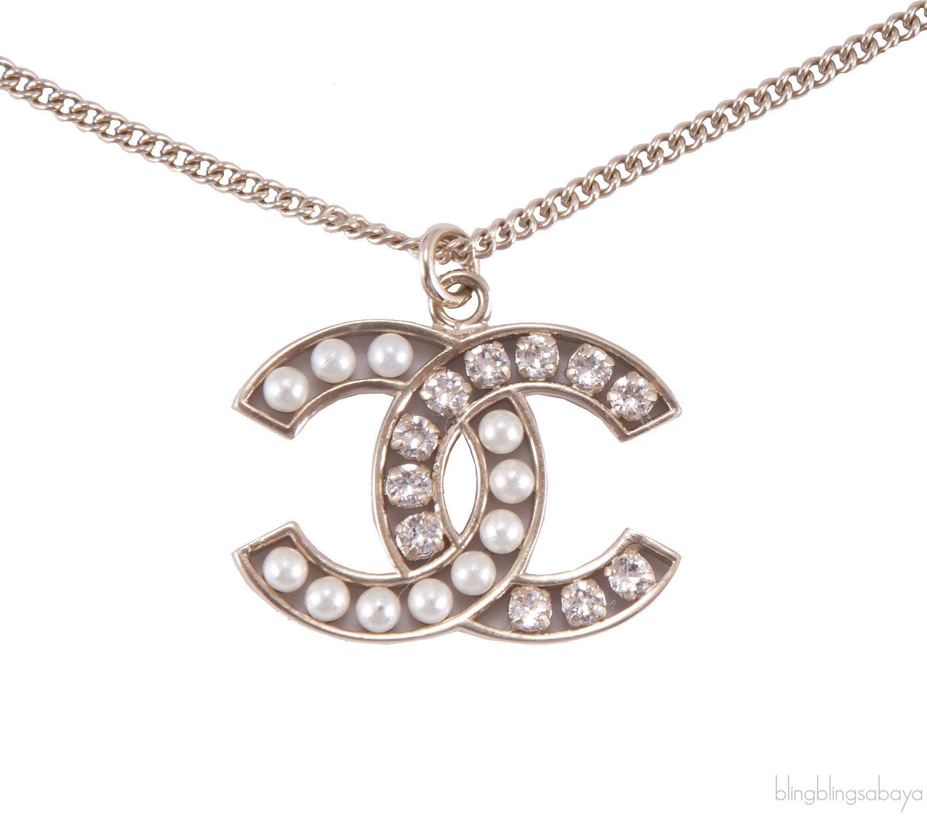 Crystal Pearl CC Pendant Necklace