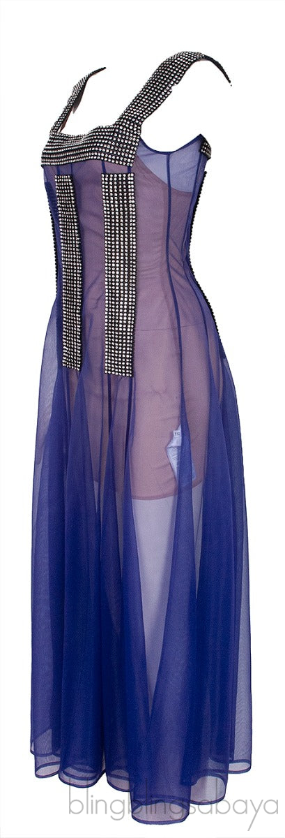 Purple Crystal Mesh Dress