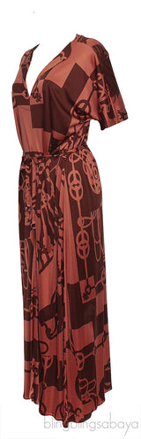 Rust Printed Belted Dress