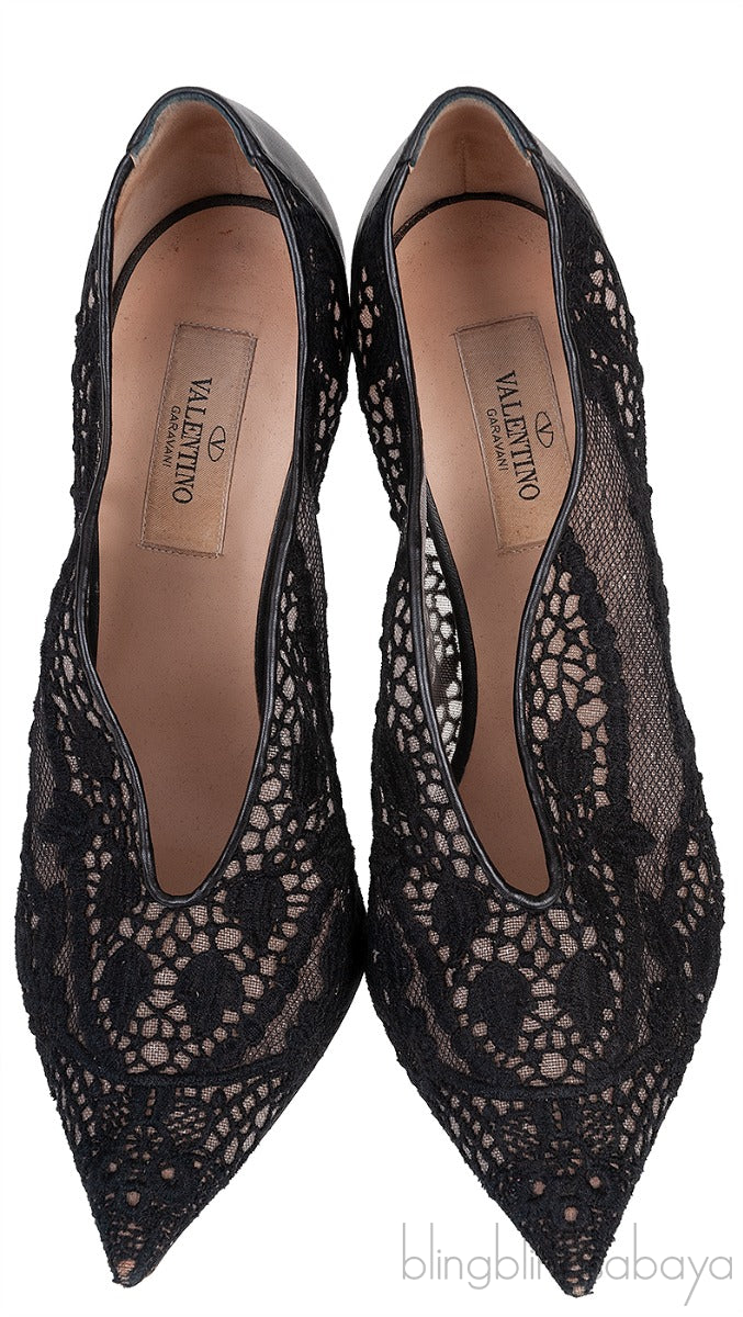 Black Mesh Pointed Toe Heels