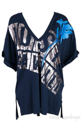 Blue Oversized Logo Print T-shirt