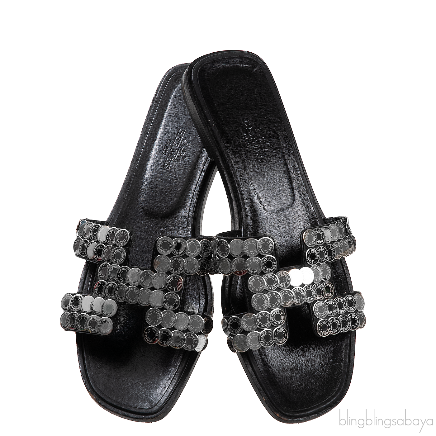 Hermes Oran Black \"Clou de Selle\" Sandals