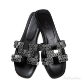 Hermes Oran Black \"Clou de Selle\" Sandals