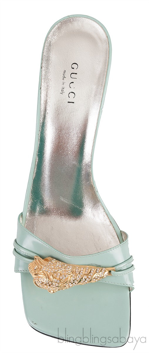 Pastel Green Tiger Head Slide Sandals