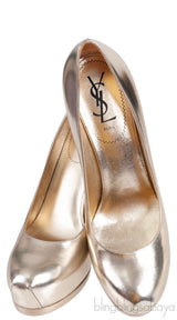 Light Gold Tribtoo Leather Pumps