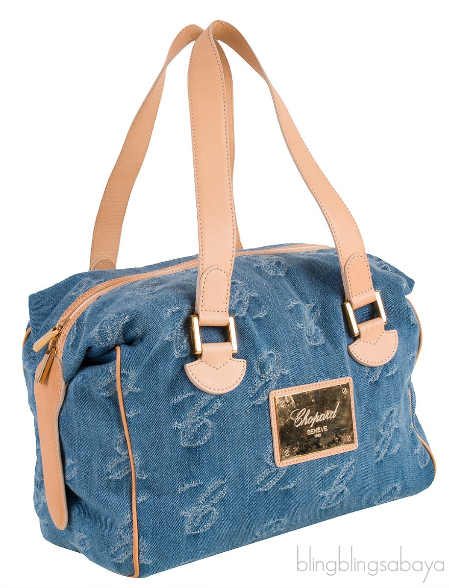 Chopard Blue Denim Distressed Logo Shoulder Bag