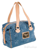 Chopard Blue Denim Distressed Logo Shoulder Bag