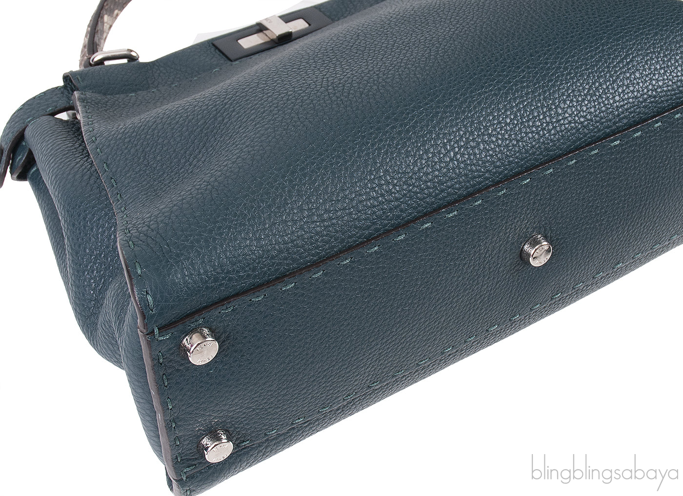 Fendi Selleria Peekaboo Dark Green Medium Python Handle Bag
