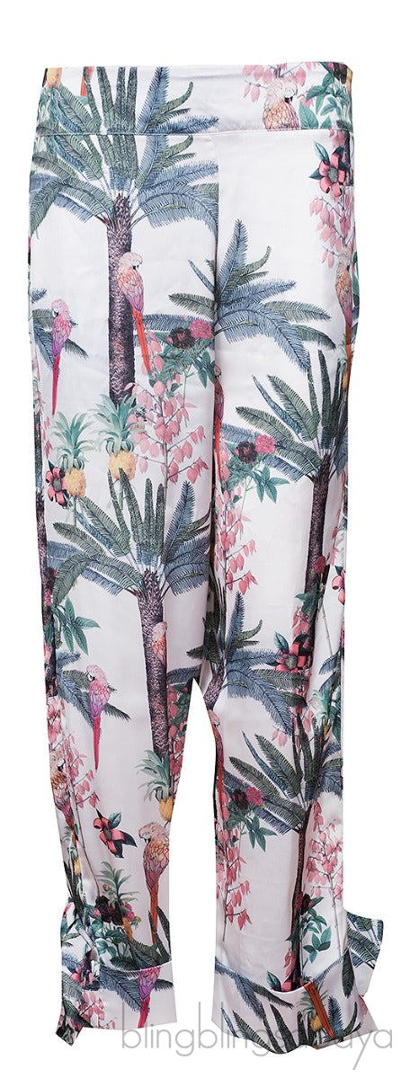 Bird Print Kimono & Bow Pants