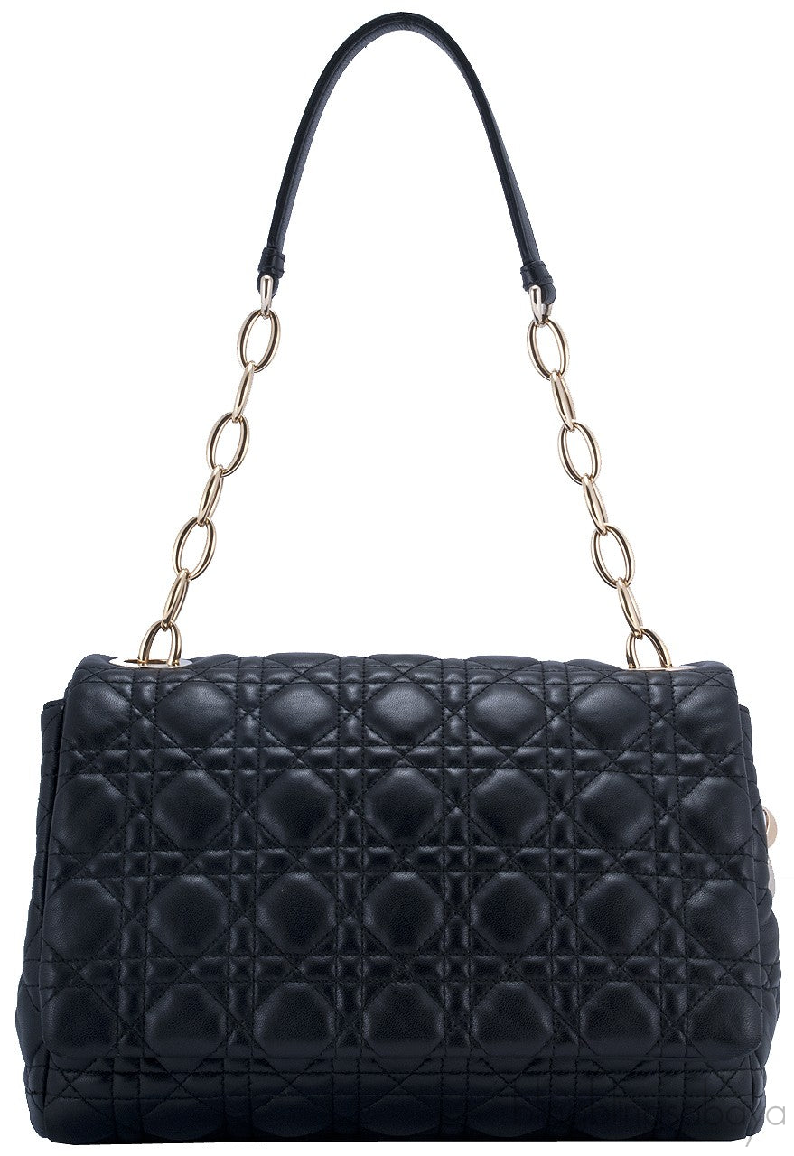 Black Leather Cannage Shoulder Bag