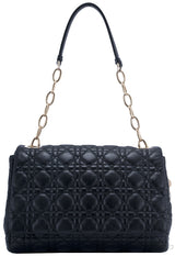 Black Leather Cannage Shoulder Bag