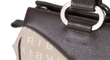 Logomania Beige Canvas Brown Leather Trim Bag