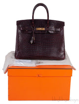 Birkin 35 Prune Crocodile Porosus GHW